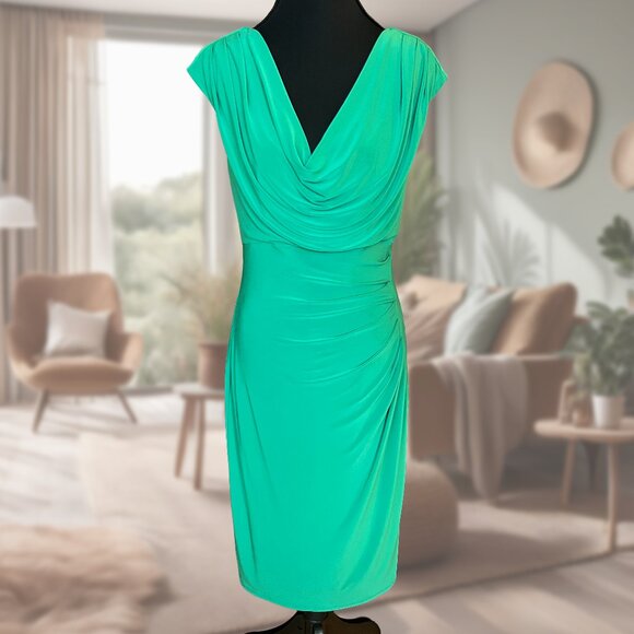 Green Drape-Neck Dress with Side-Ruching - Picture 1 of 2